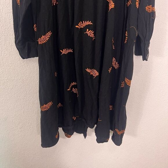 Megan Park Black w/ Orange Embroidered Leaf Print Button Down Merino Wool Long S - Picture 8 of 11